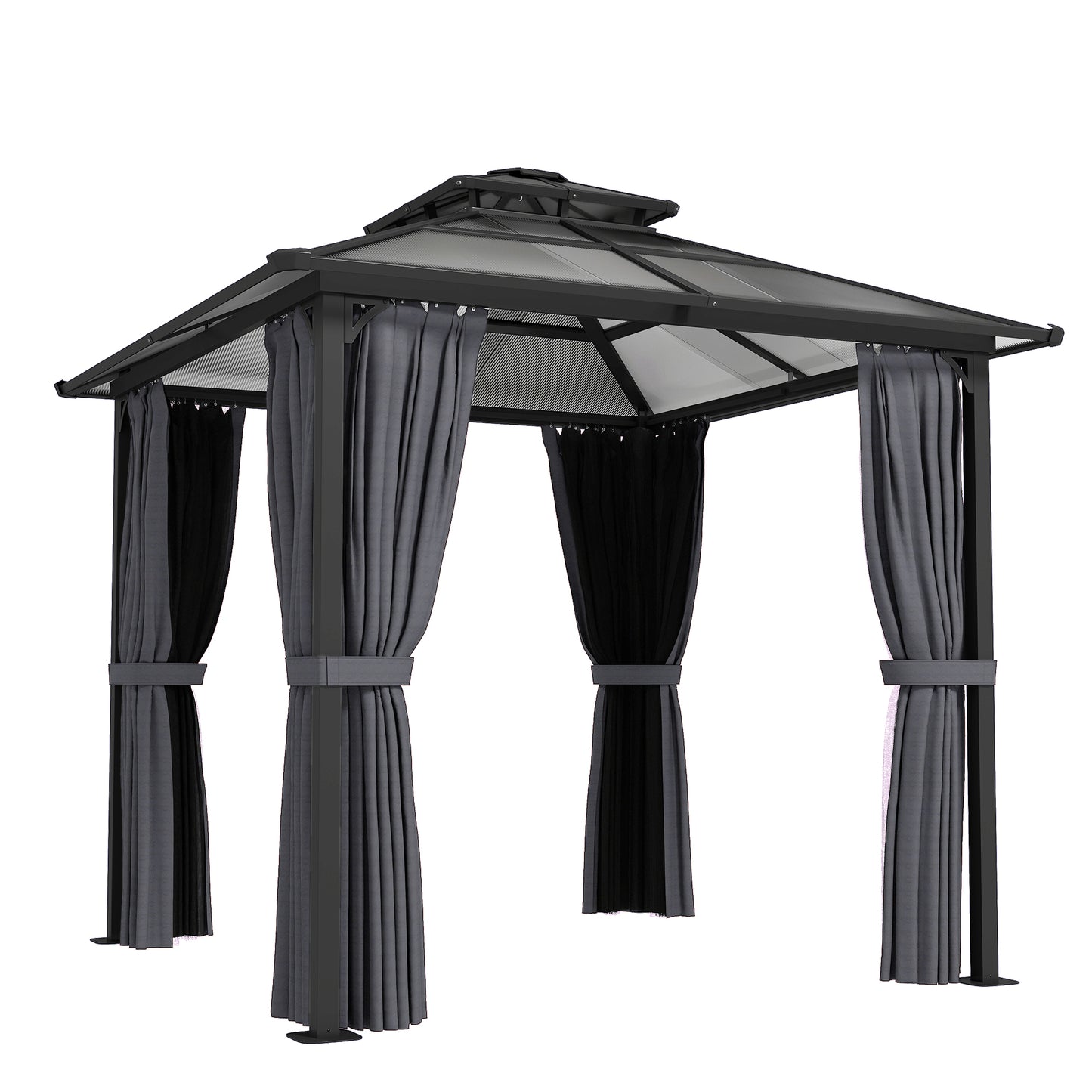 2.5 x 2.5 m Hardtop Gazebo Canopy with Double PC Roof, Drainage Gutters, Garden Gazebo Permanent Pavilion, Dark Grey