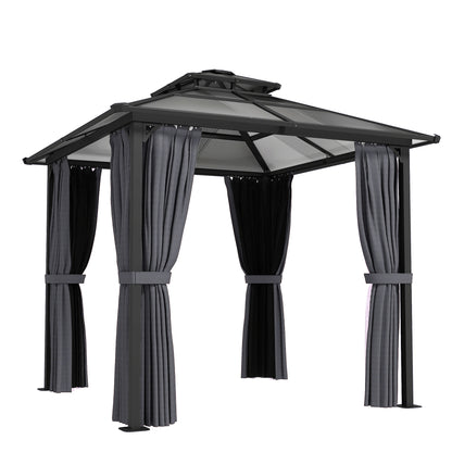 2.5 x 2.5 m Hardtop Gazebo Canopy with Double PC Roof, Drainage Gutters, Garden Gazebo Permanent Pavilion, Dark Grey