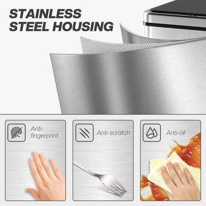 40L Sensor Bin with Soft-Close Lid, Stainless Steel Automatic Touchless Motion Sensor Kitchen Bin, Silver Tone