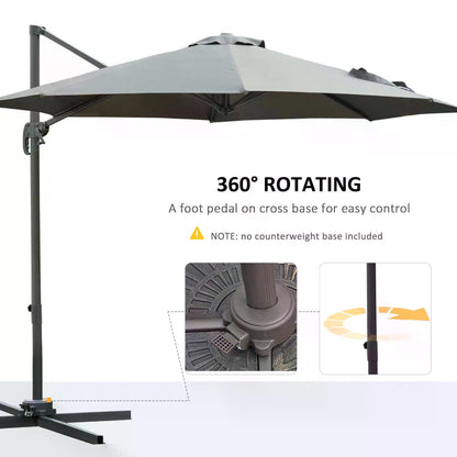 3(m) Offset Parasol Cantilever Hanging Umbrella 360° Rotation w/ Base Dark Grey