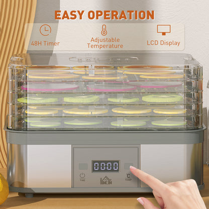 5 Tier Food Dehydrator, 245W Stainless Steel Food Dryer Machine with Adjustable Temperature