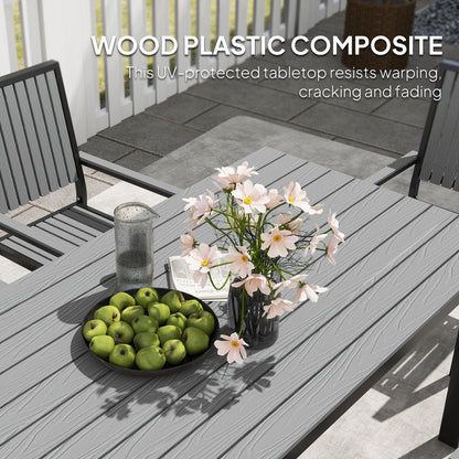 6 Seater Garden Dining Set with Stackable Chairs, Aluminium Frame, Rectangular Plastic Top, Garden Furniture Set