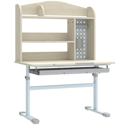 Kids Desk Height Adjustable with Tilt-Desktop, Hutch, Drawer, Storage Shelf, Pegboard, for 3-12 Years Old, Natural