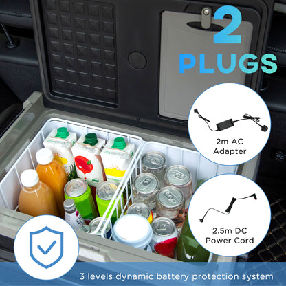 50L Camping Fridge, Portable Freezer Compressor Car Refrigerator with LED, Telescopic Handle