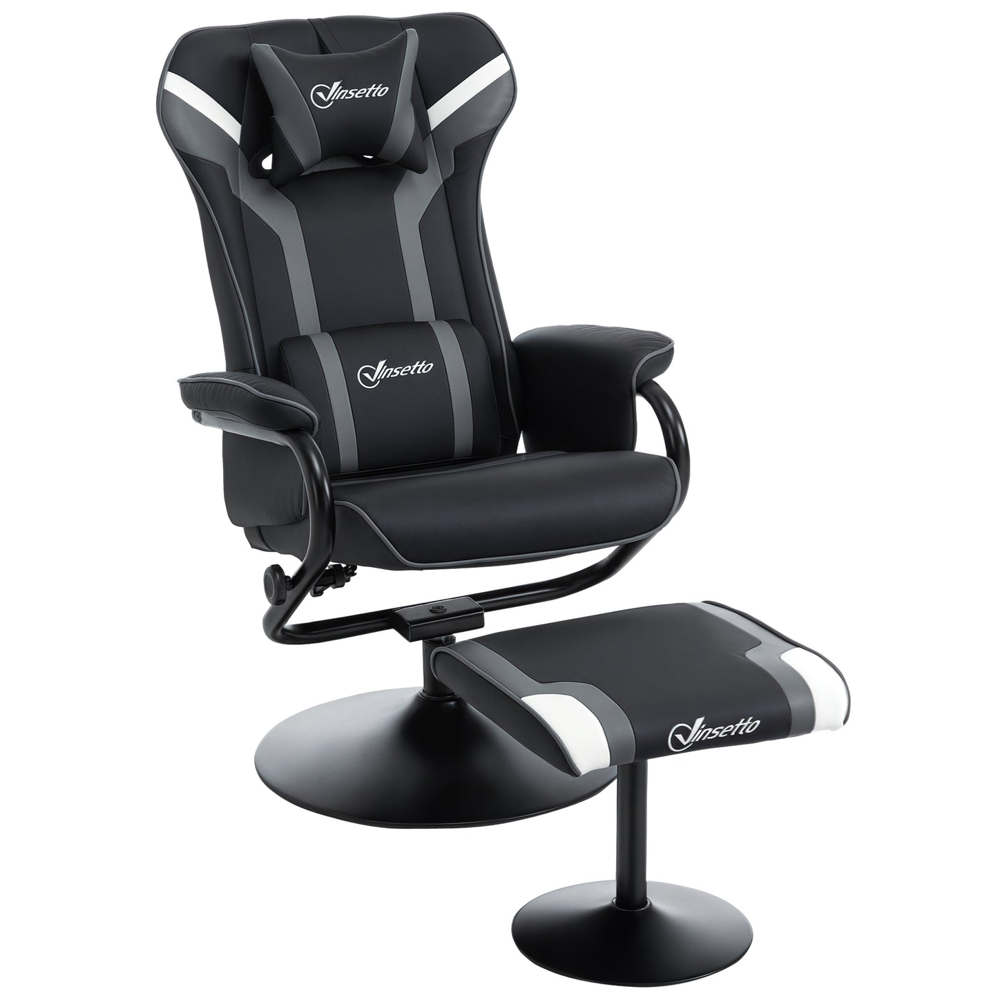 Reclining Chair and Stool Set, Recliner Chair with Headrest, Gaming Chair with Lumbar Support, Pedestal Base for Home Office
