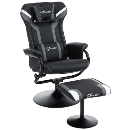 Reclining Chair and Stool Set, Recliner Chair with Headrest, Gaming Chair with Lumbar Support, Pedestal Base for Home Office