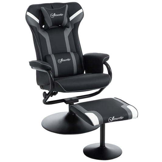 Reclining Chair and Stool Set, Recliner Chair with Headrest, Gaming Chair with Lumbar Support, Pedestal Base for Home Office