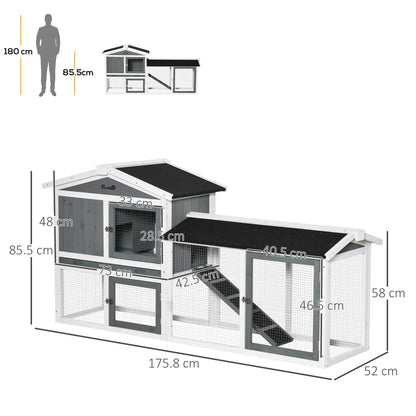Rabbit Hutch Outdoor, 2-Tier Guinea Pig Hutch, Wooden Small Animal House with Rabbit Run Box, Slide-out Tray, Ramp