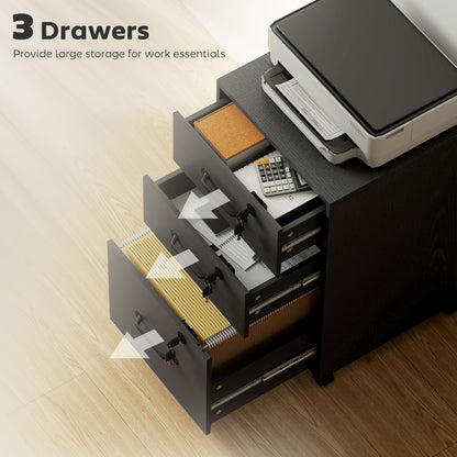 Three Drawer Wood-Effect Filing Cabinet - Black