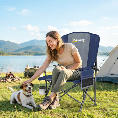 Padded Camping Chair Adults Heavy Duty Folding Chair Side Pocket Cup Holder Carry Bag Outdoor Dark Blue