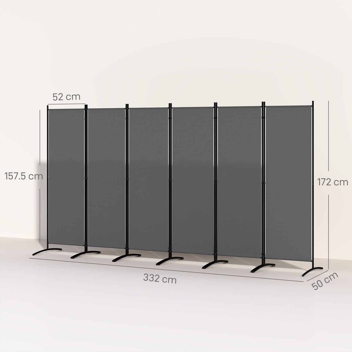 6 Panel Folding Room Divider Foldable Freestanding Garden Privacy Screen, 332 x 172 cm, Dark Grey
