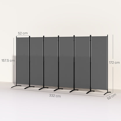 6 Panel Folding Room Divider Foldable Freestanding Garden Privacy Screen, 332 x 172 cm, Dark Grey