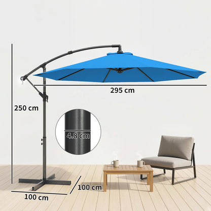 3m Overhanging Cantilever Parasol, with Cross Base - Blue