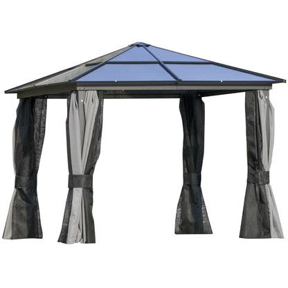 3 x 3(m) Hardtop Gazebo Canopy with Polycarbonate Roof, Aluminium Frame, Permanent Pavilion Garden Gazebo