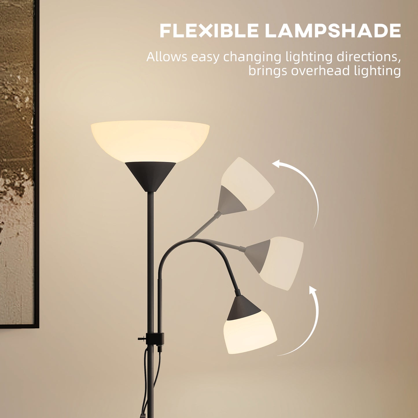 LED Floor Lamp for Living Room, 180cm Tall Standing Lamp, Mother and Child Uplighter with Adjustable Gooseneck, Black