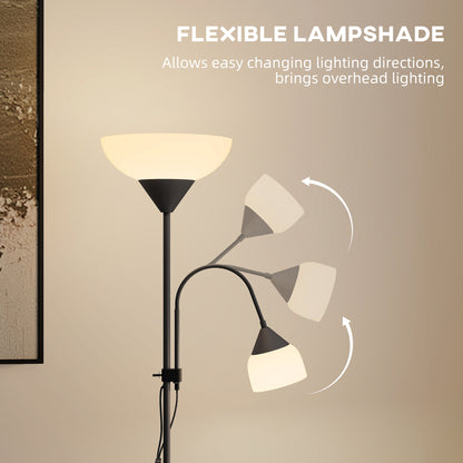 LED Floor Lamp for Living Room, 180cm Tall Standing Lamp, Mother and Child Uplighter with Adjustable Gooseneck, Black