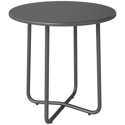 48 cm Round Garden Side Table, Small Metal Outdoor Garden Table with Rolled Edge, Dark Grey