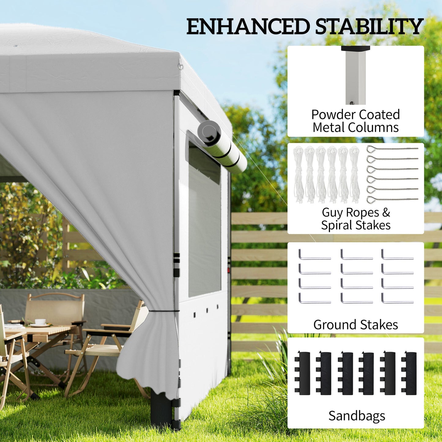 3 x 6 m Pop Up Canopy with UV50+ Protection Garden Gazebo with 6 Sidewalls, White