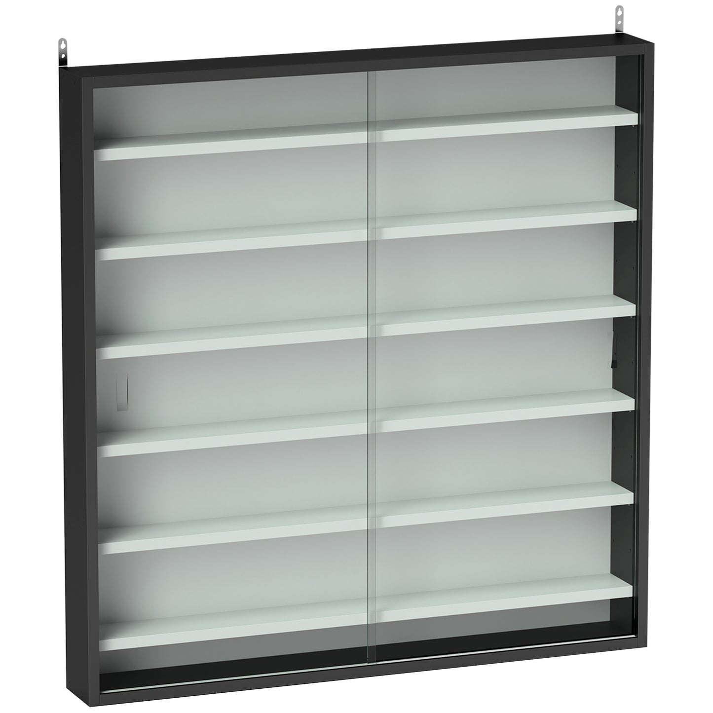 Six Shelf Display Cabinet, with Glass Doors - Black and White