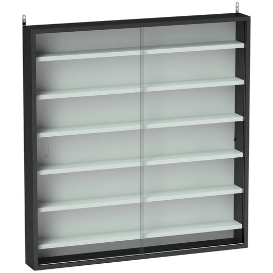Six Shelf Display Cabinet, with Glass Doors - Black and White