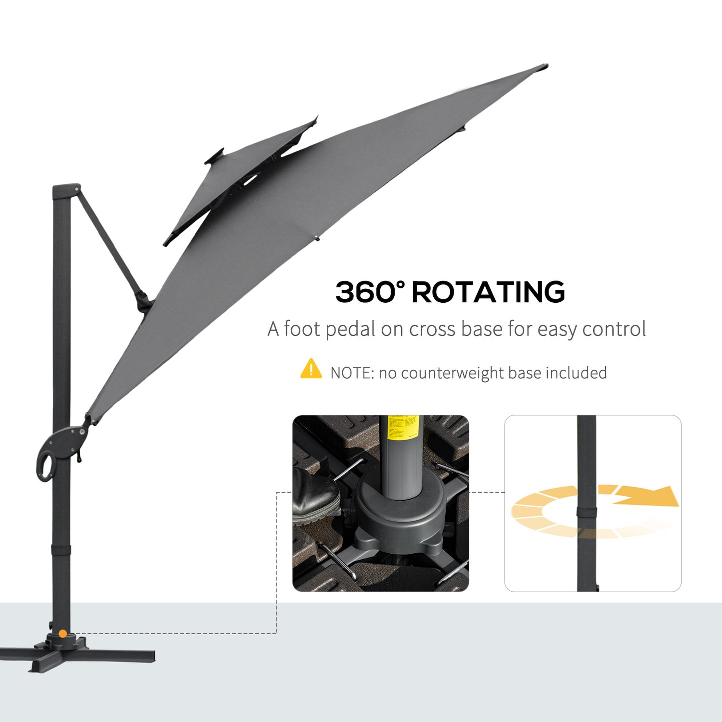 3 x 3(m) Aluminum Sun Square Canopy Top w/ Adjustable Pole Angle Dark Grey