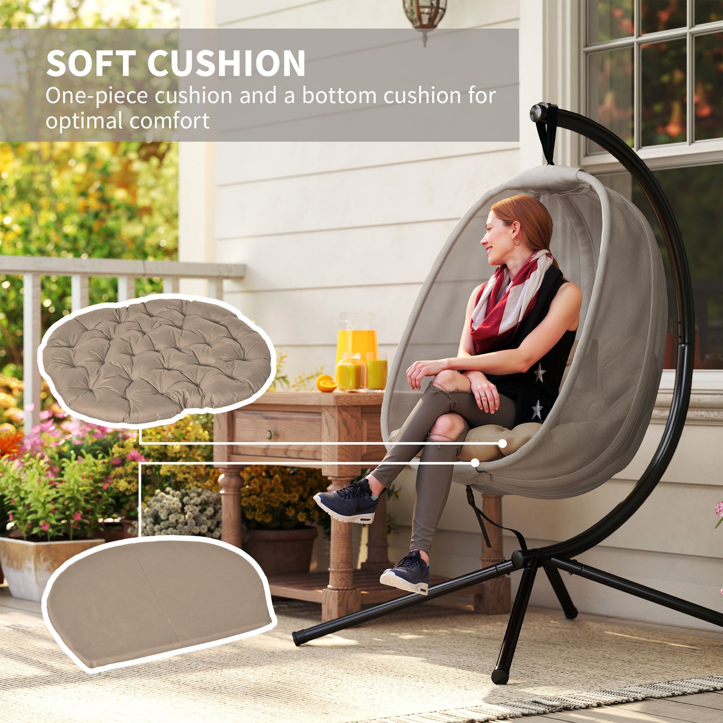 Hanging Egg Chair, Folding Texteline Swing Hammock with Side Pocket, Cushion and Stand for Indoor Outdoor