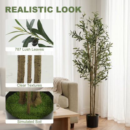 Decorative Artificial Plant, 175 cm Silk Olive Tree with 787 Leaves in Cement Pot, Fake Plant