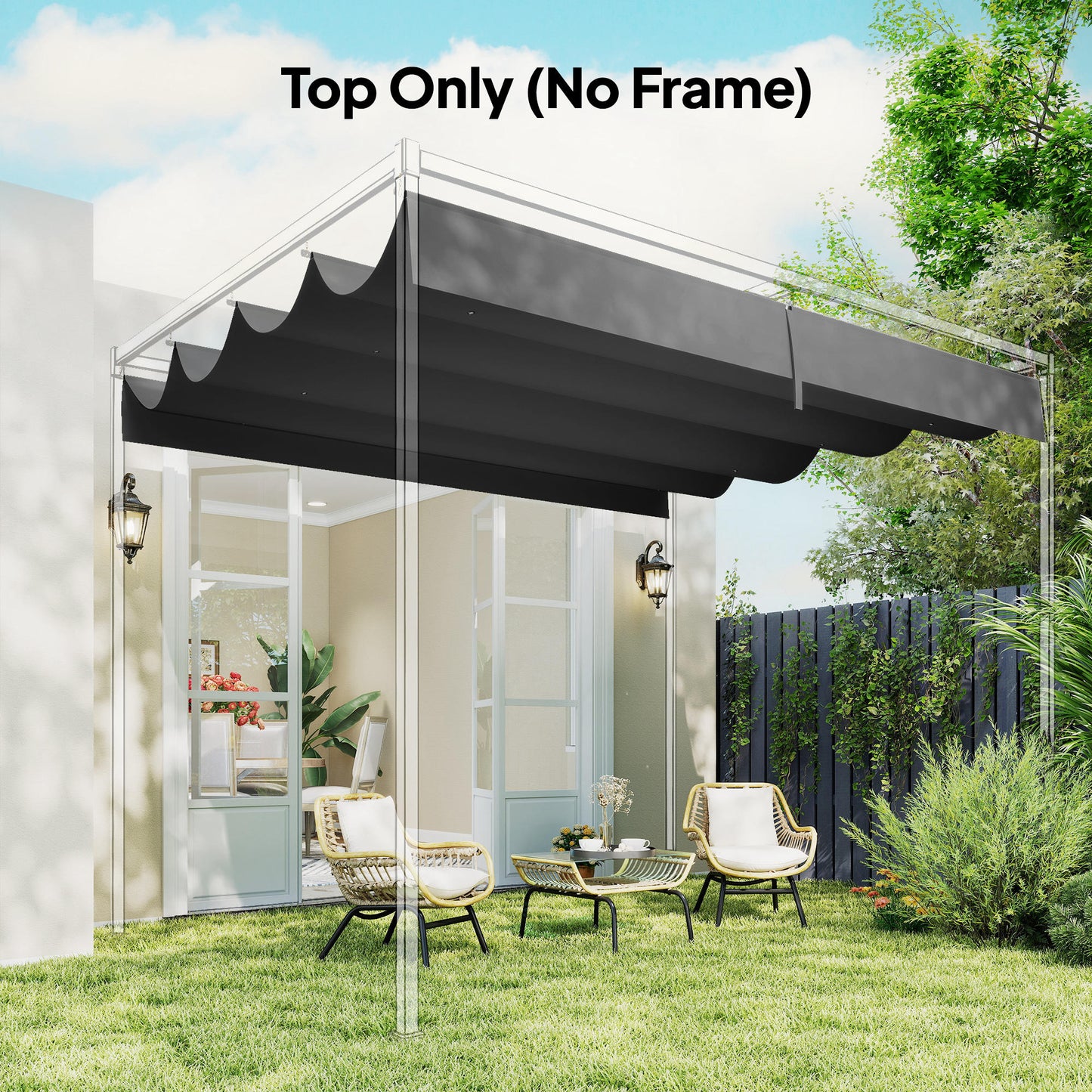 Retractable Pergola Canopy Only, 3.92 x 3.5 m, UV30+ Replacement Canopy Cover for 4 x 3 m Pergola, Dark Grey