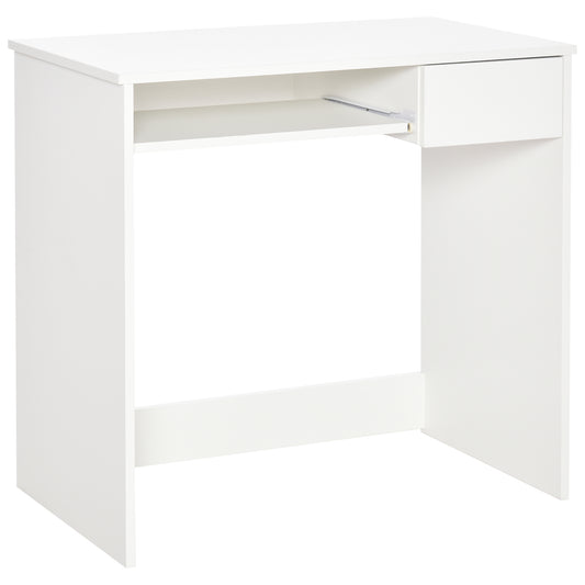 80cm Compact Computer Desk with Keyboard Tray, Home Office Desk with Drawer for Bedroom Study, White