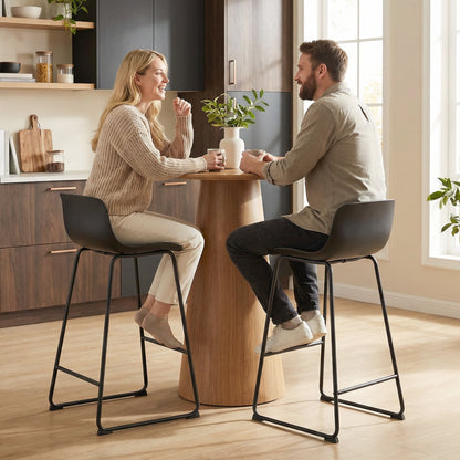 Modern Bar Stools Set of 2, PU Leather Barstools, Counter Height Kitchen Chairs for Breakfast Bars, Dining Room, Black