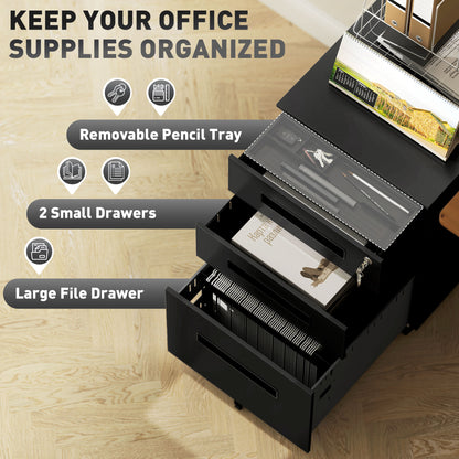 Three-Drawer Steel Filing Cabinet - Black