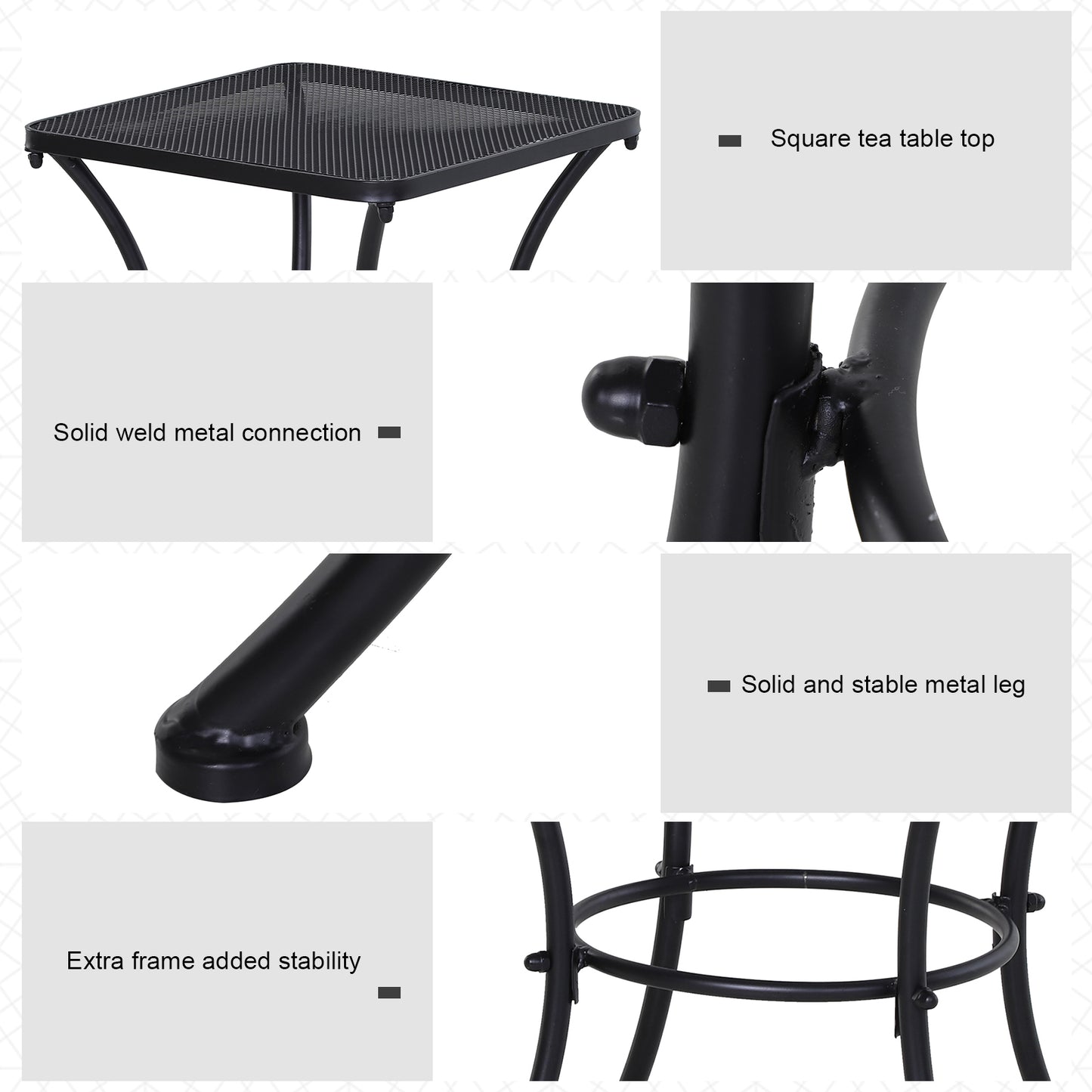 Square Garden Metal Bistro Table Outdoor Patio Coffee Side Desk - Black 45L X 45W X 50H CM