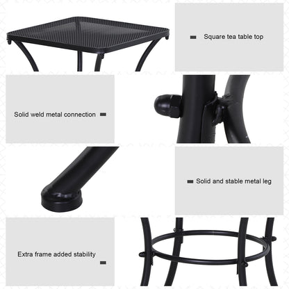 Square Garden Metal Bistro Table Outdoor Patio Coffee Side Desk - Black 45L X 45W X 50H CM