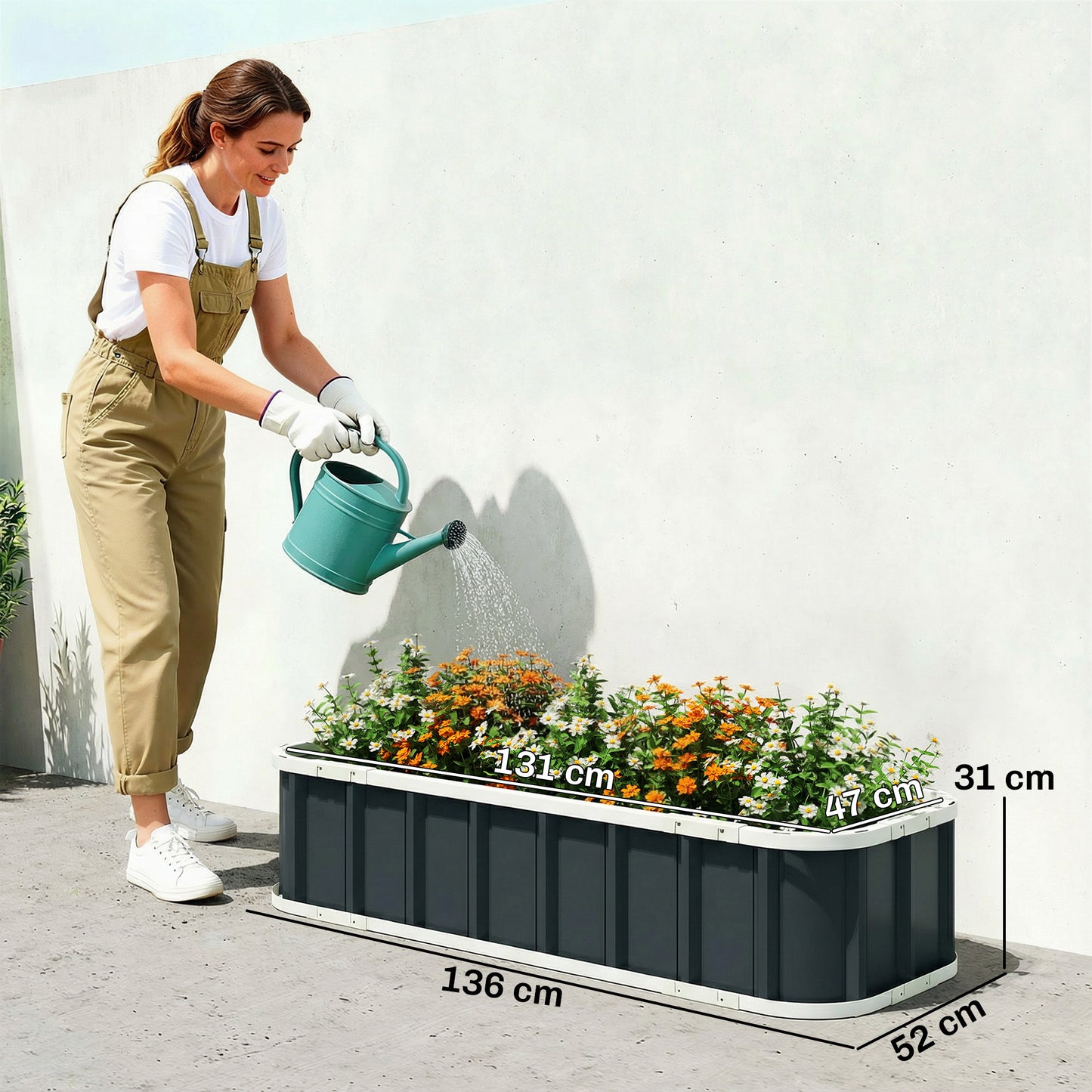 Galvanised Raised Garden Bed, 4.5 x 2 x 1 ft Metal Planter with Gloves and Folded Edging, Dark Grey