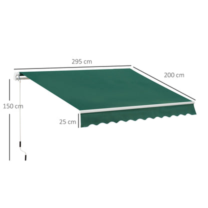 Awning Canopy Manual Retractable Porch Sun Shade Shelter 3 x 2m Green