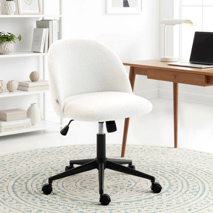 Teddy Fleece Office Chair with Wheels - Cream White
