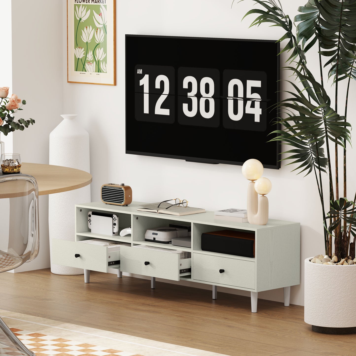 Multi-Storage Minimal TV Stand - Cream White