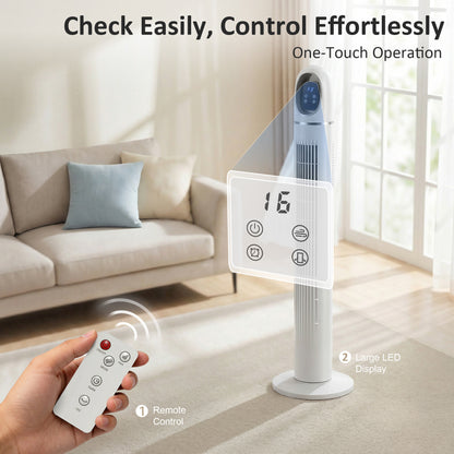 Tower Fan for Bedroom, Standing Floor Fan with Oscillating, 3 Modes, 3 Speeds, 24 Hour Timer, White
