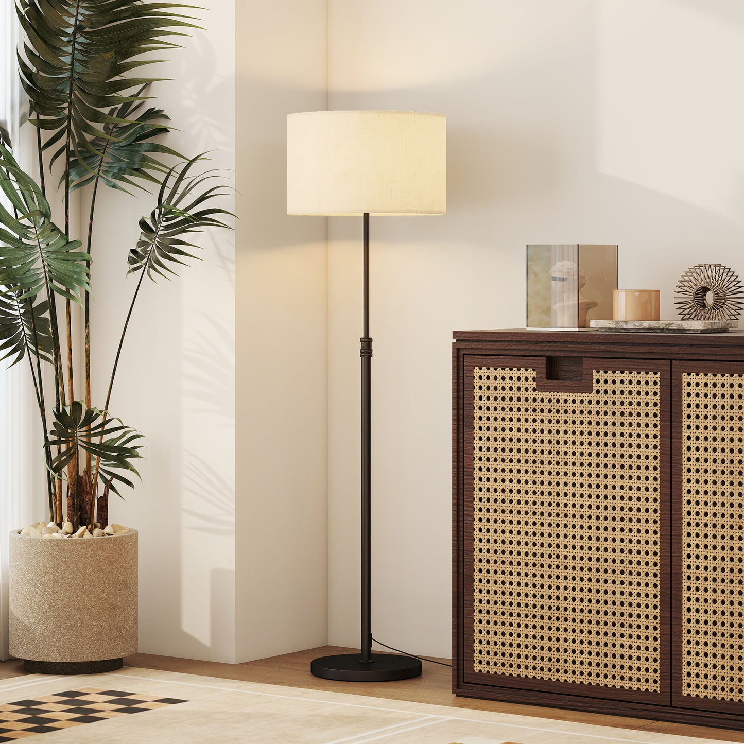 Floor Lamp with Remote, Height Adjustable Standing Lamp with Linen Shade