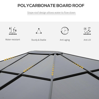 3 x 3.6m Hardtop Gazebo Canopy with Polycarbonate Roof, Permanent Pavilion Garden Gazebo with Curtains for Patio, Deck, Grey