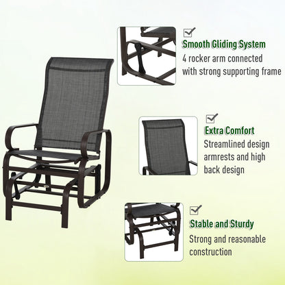 3 Pieces Garden Gliding Chair Set, Metal Frame 2 Single Armchair Swing Seater and 1 Glass Top Coffee Table w/ Breath Mesh Fab
