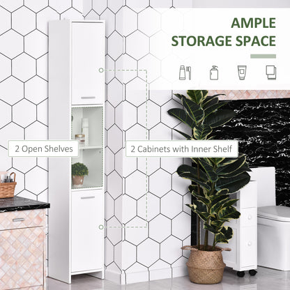 Tall Bathroom Storage Cabinet with Three-position Adjustable Shelves For Neutral Style, Hallway White