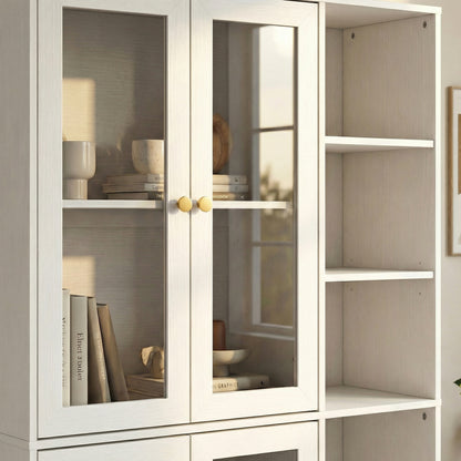 Multi-Storage Kitchen Cabinet, with Glass Doors - White Wood-Effect