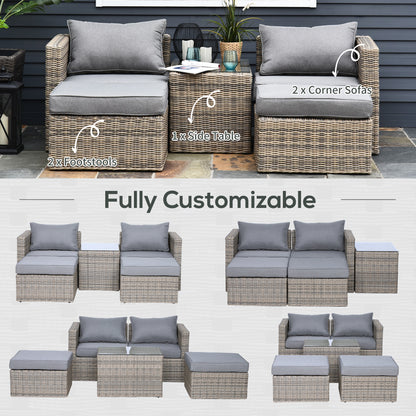 5 Piece Rattan Garden Furniture Set w/ 10cm Thick Cushions