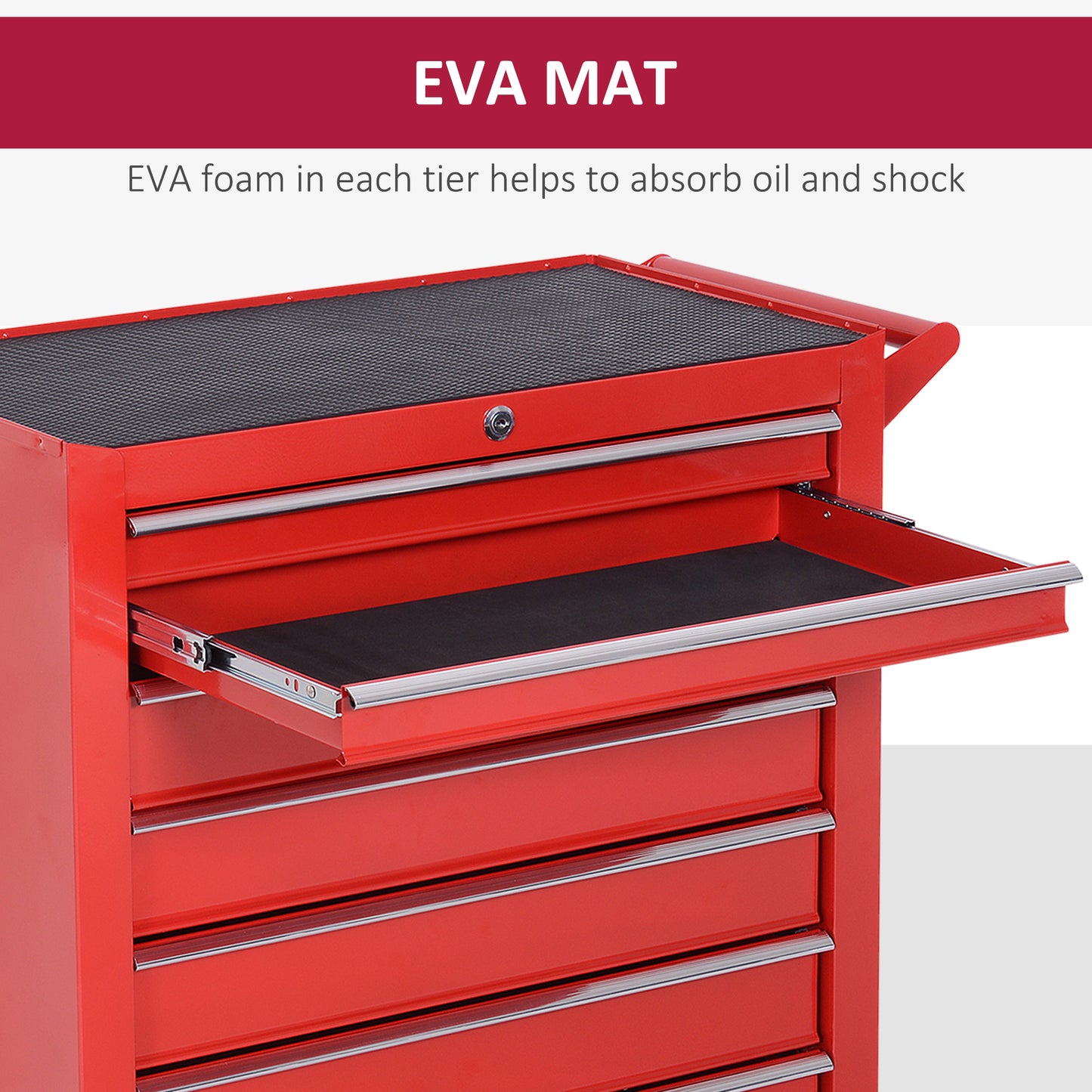 7-Drawer Tool Box on Wheels Tool Cabinet 150 Load with Lockable Swivel Castors, Red