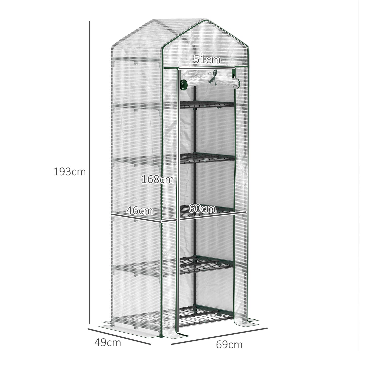 193cm Five Shelf Mini Greenhouse - White