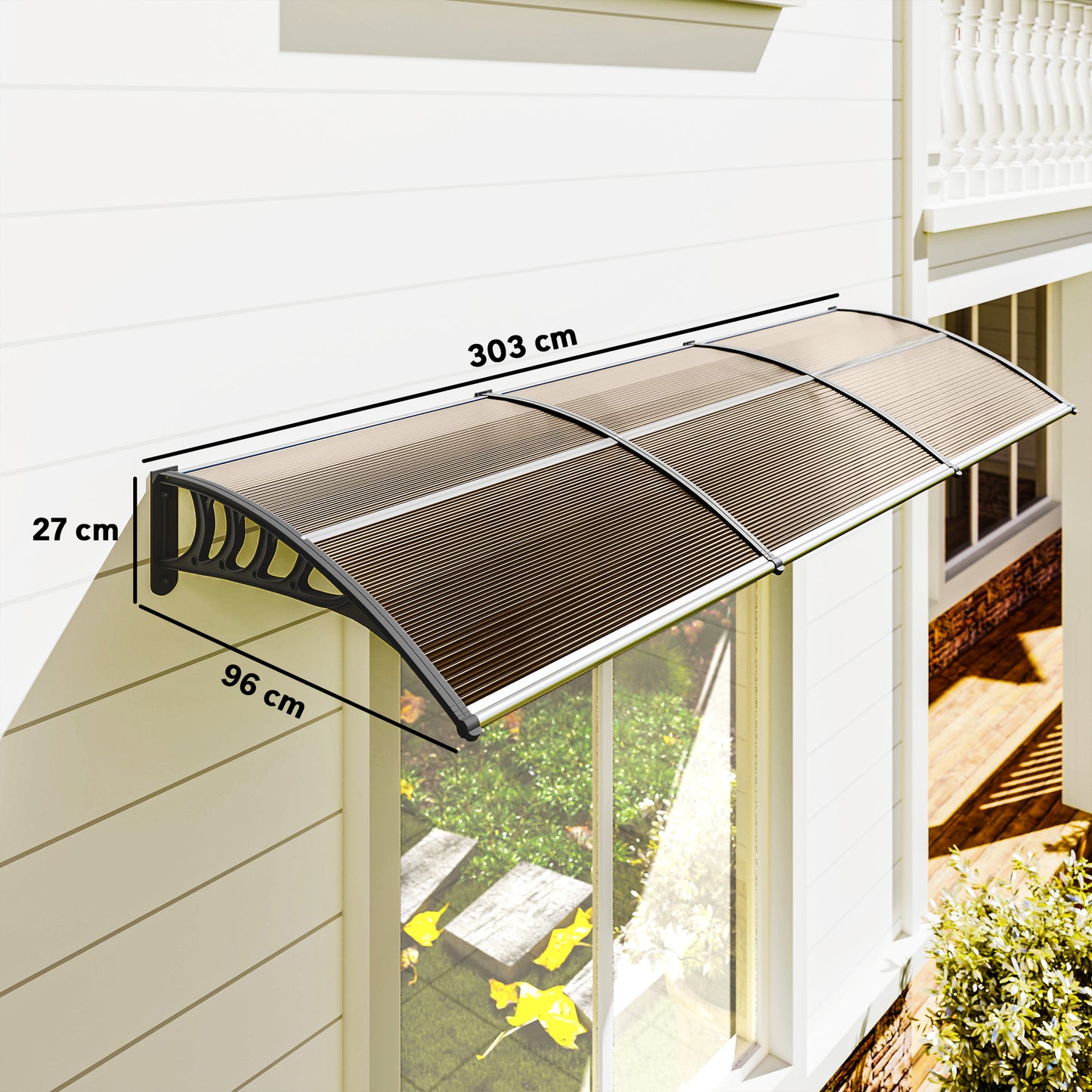 Front Door Canopy, Outdoor Awning, Rain Shelter, 303 x 96cm , Brown