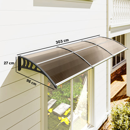 Front Door Canopy, Outdoor Awning, Rain Shelter, 303 x 96cm , Brown