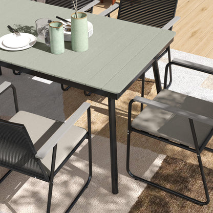 6‑Seater Garden Dining Set with Cushions, Rattan Backrest, Plastic Top, Garden Furniture Set, Grey