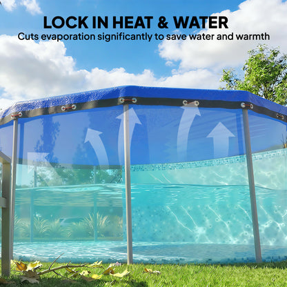 Round Pool Cover, 10 ft Waterproof Swimming Pool Cover with Secure Rope, Tightener for Above Ground Pools, Blue